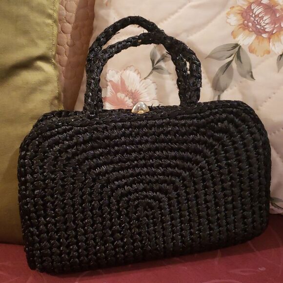 VNTG 50's ITALY Woven Black Handbag - Picture 1 of 9